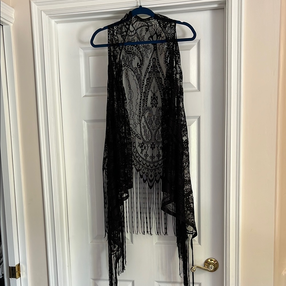 Lace vest. Fringed. 49” length with fringe.